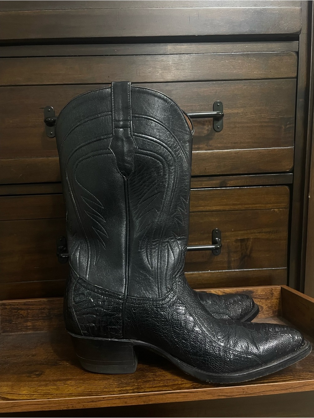 Black genuine ostrich leg cowboy boots - Picture 7 of 14